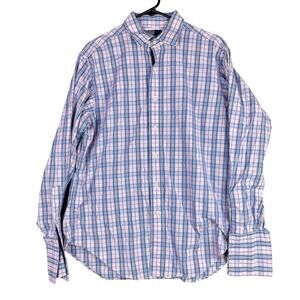 Ralph Lauren Mens Shirt Pink Blue Plaid Philip 100% Cotton Long Sleeve 16-34